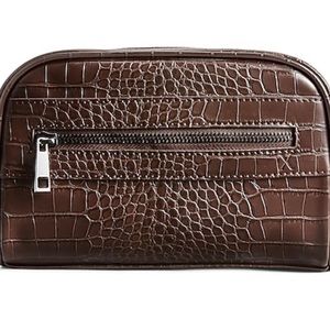 Express - Brown Faux Leather Croc Dopp Kit